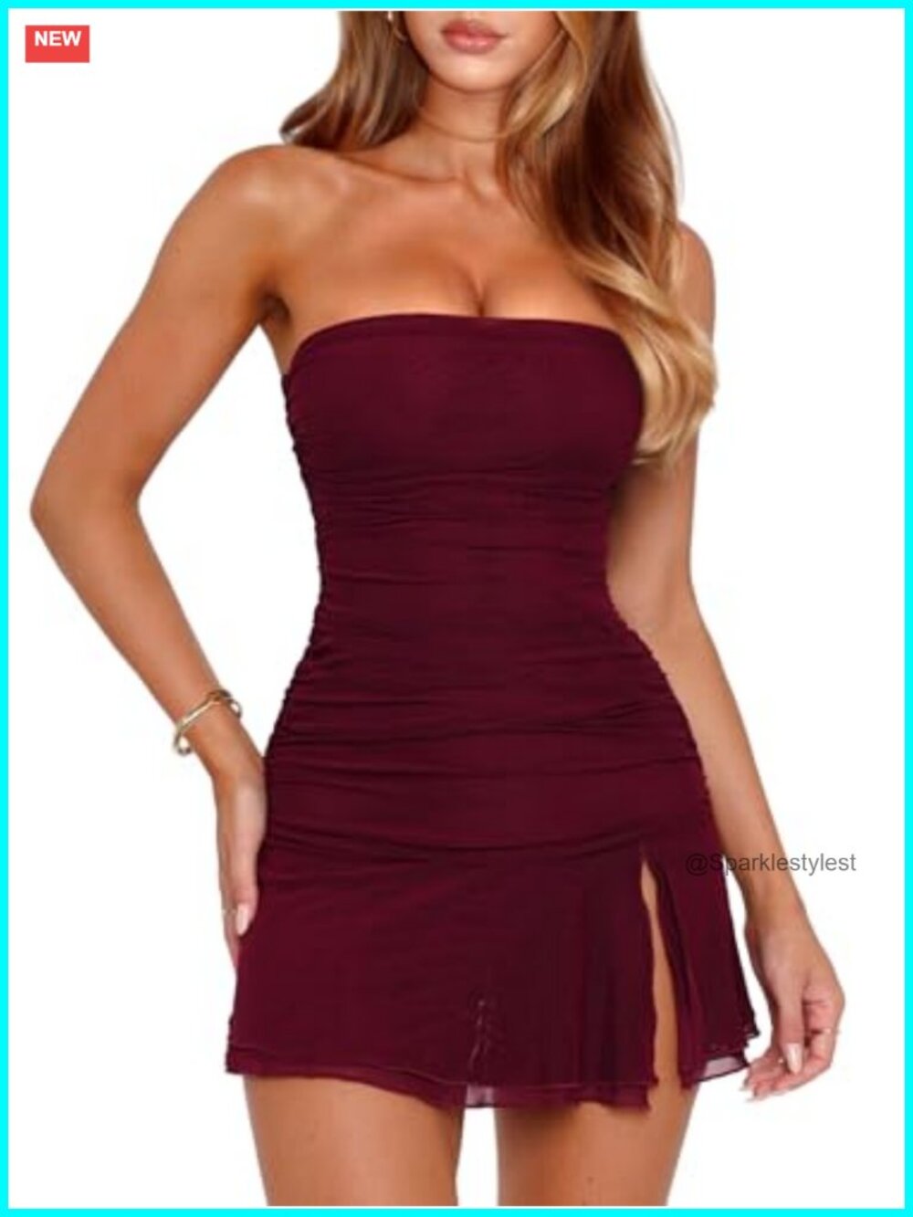Women Mesh Ruched Tube Mini Dress Bodycon Sleeveless Club Party